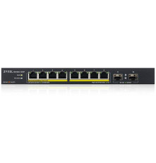 Коммутатор ZyXEL GS1100-10HP, 8xGE PoE+, 2xSFP, настольный, бесшумный, бюджет PoE 130 Вт, Kensigton lock