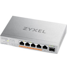 Коммутатор ZyXEL XMG-105HP, 5xRJ-45: 1/2.5G (4 из них PoE++), 1xSFP+, настольный, бесшумный, бюджет PoE 70 Вт