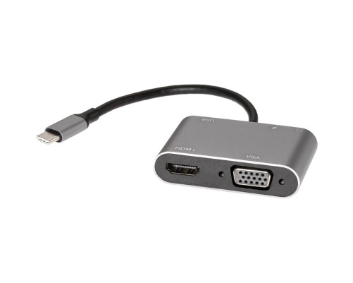 Адаптер USB Type-Cm-->VGA, HDMI 4k*30Hz, USB3.0, PD, Audio, iOpen (Aopen/Qust)<ACU4511>