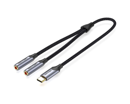 Переходник-разветвитель Vention гибкий USB-C M/Jack 3.5 mm F x 2 - 0.3м