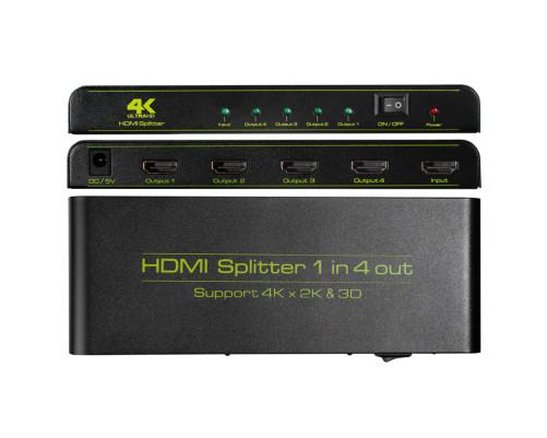 Разветвитель v1.4 HDMI 1на 4 выхода, 4K2K 30Hz /1080p 120Hz + индикация серия Greenline GL-v104C