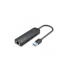 Сетевой адаптер Vention USB 3.0 M/Gigabit Ethernet RJ45 F+OTG хаб 3xUSB Черный - 0.15м.