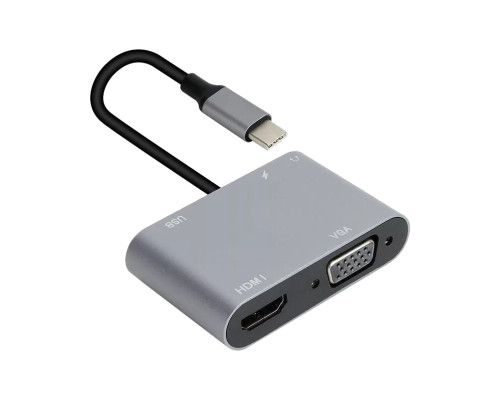 Адаптер USB Type-Cm-->VGA, HDMI 4k*30Hz, USB3.0, PD, Audio, iOpen (Aopen/Qust)<ACU4511>