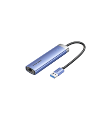 Сетевой адаптер Vention USB 3.0 M/Gigabit Ethernet RJ45+OTG хаб 3xUSB Синий - 0.15м.