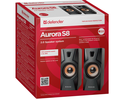 Акустическая система Defender Aurora S8 2.0, черный, 8 Вт, питание от USB