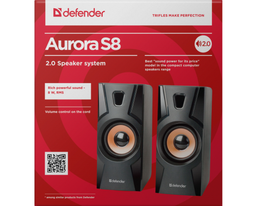 Акустическая система Defender Aurora S8 2.0, черный, 8 Вт, питание от USB