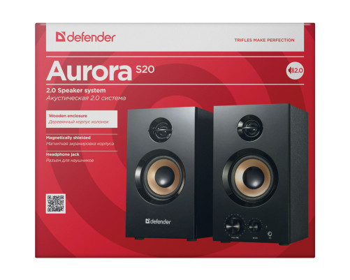 Акустическая система Defender Aurora S20 2.0, 20 Вт, деревянный корпус, 220В