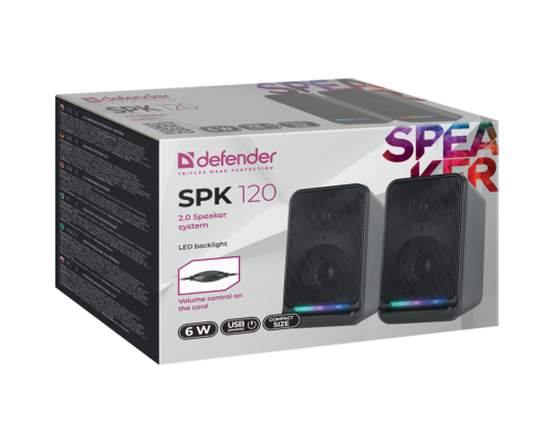 Акустическая система Defender SPK 120, 2.0, 6 Вт, подсветка,питание от USB