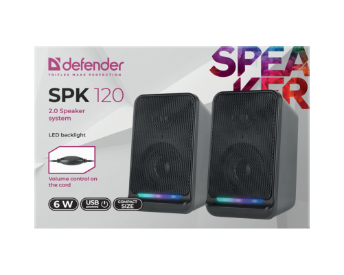 Акустическая система Defender SPK 120, 2.0, 6 Вт, подсветка,питание от USB