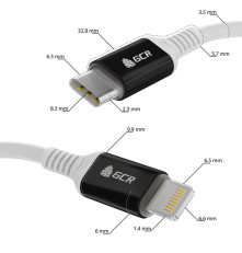 Кабель 1.0m TypeC/Lightning MFI POWER DELIVERY 18 W, быстрая зарядка, белый силикон, AL case черный, белый ПВХ, GCR-53465