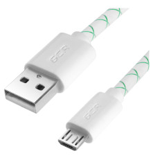 Кабель 2A 1.5m USB 2.0, AM/microB 5pin, бело-зеленый, белые коннекторы, 28/24 AWG, поддержка функции быстрой зарядки, GCR-UA9MCB3-BD-1.5m, морозостойкий.