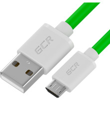 Кабель 0.15m MicroUSB, быстрая зарядка, зеленый TPE, белые коннекторы, 28/22 AWG, GCR-53283