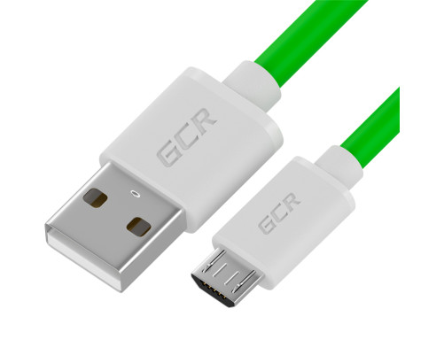 Кабель 0.15m MicroUSB, быстрая зарядка, зеленый TPE, белые коннекторы, 28/22 AWG, GCR-53283