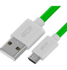 Кабель 1.5m MicroUSB, быстрая зарядка, зеленый TPE, белые коннекторы, 28/22 AWG, GCR-52459