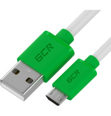 Кабель 1.0m MicroUSB, быстрая зарядка, белый TPE, зеленые коннекторы, 28/22 AWG, GCR-52478