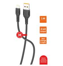 Кабель GoPower GP06L USB (m)-Lightning (m) 1.0м 2.4A ПВХ черный (1/200/800)