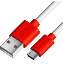 Кабель 3.0m MicroUSB, белый, красные коннекторы, быстрая зарядка, 28/24 AWG, GCR-53218