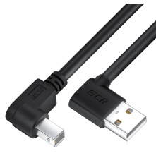 Кабель 1.0m USB 2.0, AM угловой левый/BM угловой левый, черный, 28/28 AWG, экран, армированный, морозостойкий, GCR-52515