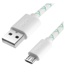 Кабель 2A 2.0m USB 2.0, AM/microB 5pin, бело-зеленый, белые коннекторы, 28/24 AWG, поддержка функции быстрой зарядки, морозостойкий