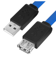 Кабель-удлинитель 1.0m USB 2.0, AM/AF, плоский синий, морозостойкий