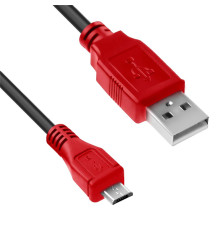 Кабель1.0m USB 2.0, AM/microB 5pin, черный, красные коннекторы