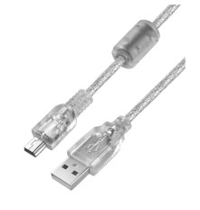 Кабель 1.8m USB 2.0, AM/mini 5P, прозрачный, ферритовые кольца, 28/24 AWG, экран, армированный, морозостойкий, GCR-UM1M5P-BD2S-1.8m