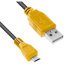 Кабель1.0m USB 2.0, AM/microB 5pin, черный, желтые коннекторы