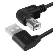 Кабель 0.5m USB 2.0, AM угловой/BM угловой, черный, 28/28 AWG, экран, армированный, морозостойкий, GCR-AUPC5AM-BB2S-0.5m