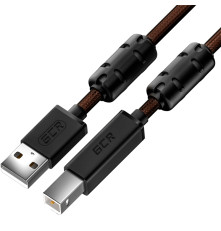 Кабель 1.5m USB 2.0, AM/BM, черно-прозрачный, ферритовые кольца, 28/24 AWG, экран, армированный, морозостойкий, GCR-52414