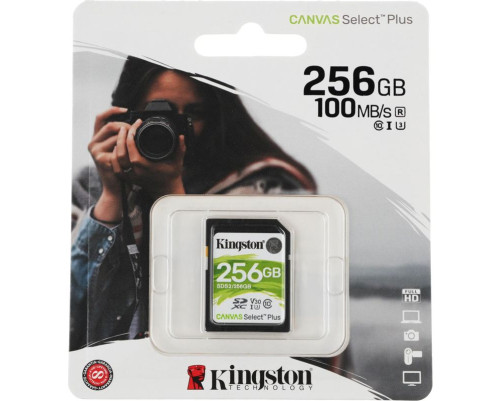 Карта памяти Kingston 256GB SDXC Canvas Select Plus 100R C10 UHS-I U3 V30