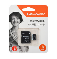 Карта памяти microSD GoPower 8GB Class10 UHS-I U1 V10 с адаптером