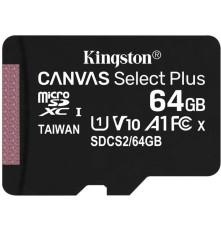 Карта памяти Kingston Canvas Select Plus microSDXC 64Gb Class 10 Flash U1 V10  R/W 100/85 MB/s no adapter