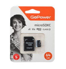 Карта памяти microSD GoPower 64GB Class10 UHS-I U3, V30 с адаптером