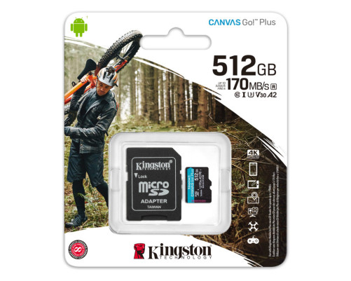 Карта памяти Kingston 512GB microSDXC Canvas Go Plus 170R A2 U3 V30 Card + ADP