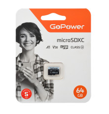 Карта памяти microSD GoPower 64GB Class10 UHS-I U3 V30 без адаптера