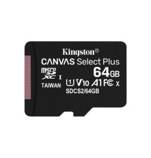 Карта памяти Kingston Canvas Select Plus microSDXC 64Gb Class 10 Flash U1 V10  R/W 100/85 MB/s with adapter