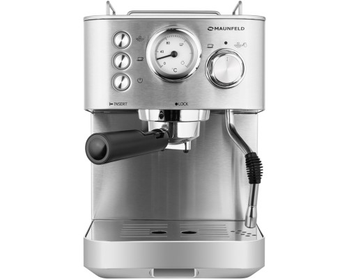 Кофемашина MAUNFELD MF-721S PRO, мощность 1140 Вт, давление 15 бар, капучинатор, возможность приготовления 2 чашек, цвет нержавеющая сталь