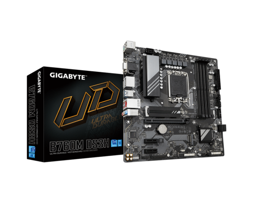 Материнская плата GIGABYTE B760M DS3H, B760 s1700, 4xDDR5(192GB), D-SUB/HDMI 2.0/2xDP, 1xPCIe 4.0x16, 2xPCIe 3.0, 1xLAN (2.5GbE), 4xSATA 6Gb/s, 1xM.2, 1xUSB-C, 3xUSB 3.2, 4xUSB 2.0, 1xPS/2, mATX