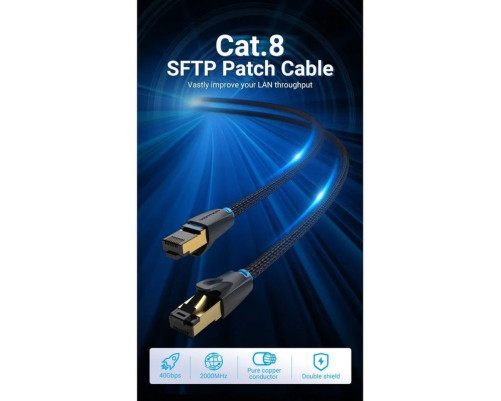 Патч-корд Vention прямой SFTP cat.8 RJ45 - 3м. Черный Тканевая оплетка