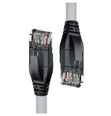 Патч-корд прямой 2.0m UTP кат.5e, серый, черные коннекторы, 24 AWG, литой, ethernet high speed 1 Гбит/с, RJ45, T568B