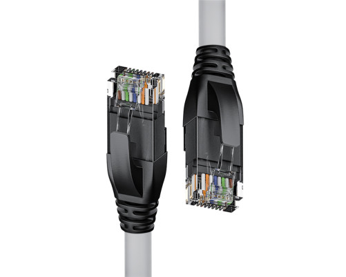 Патч-корд прямой 0.5m UTP кат.5e, серый, черные коннекторы, 24 AWG, литой, ethernet high speed 1 Гбит/с, RJ45, T568B