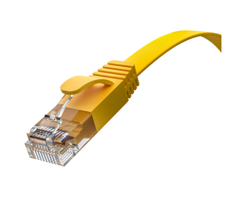 Патч-корд PROF плоский прямой 3.0m, UTP медь кат.6, желтый, 30 AWG, ethernet high speed 10 Гбит/с, RJ45, T568B, GCR-52829