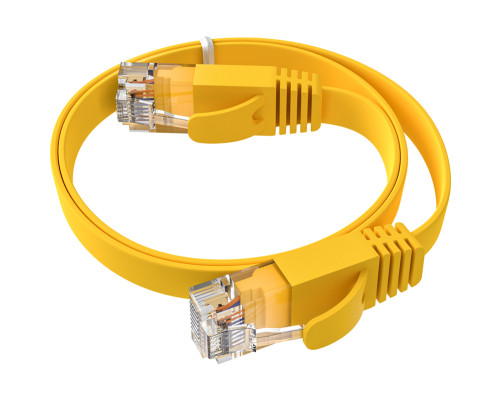 Патч-корд PROF плоский прямой 3.0m, UTP медь кат.6, желтый, 30 AWG, ethernet high speed 10 Гбит/с, RJ45, T568B, GCR-52829