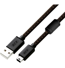 Кабель 1.8m USB 2.0, AM/mini 5P, черно-прозрачный, ферритовое кольцо, 28/24 AWG, экран, армированный, морозостойкий, GCR-51198