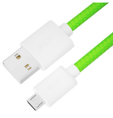 Кабель 1.0m MicroUSB, быстрая зарядка, салатовый нейлон, GCR-54981