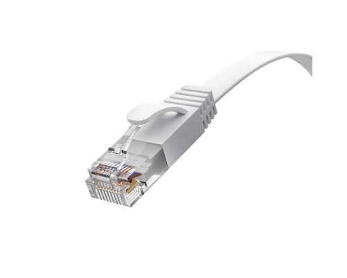 Патч-корд PROF плоский прямой 5.0m, UTP медь кат.6, белый, 30 AWG, ethernet high speed 10 Гбит/с, RJ45, T568B, GCR-52871