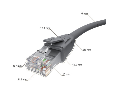 Патч-корд прямой 7.5m UTP кат.6, серый, 24 AWG, ethernet high speed, RJ45, T568B, GCR-52596