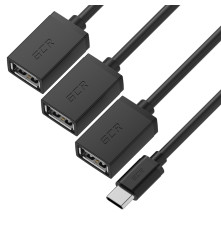 Переходник USB Hub Type-C гибкий 0.35m разветвитель на 3 USB порта, СМ / 3 х AF, черный, GCR-55296