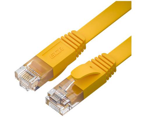 Патч-корд PROF плоский прямой 3.0m, UTP медь кат.6, желтый, 30 AWG, ethernet high speed 10 Гбит/с, RJ45, T568B, GCR-52829