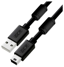 Кабель 1.5m USB 2.0, AM/mini 5P, черный, ферритовые кольца, 28/28 AWG, экран, армированный, морозостойкий, GCR-51177